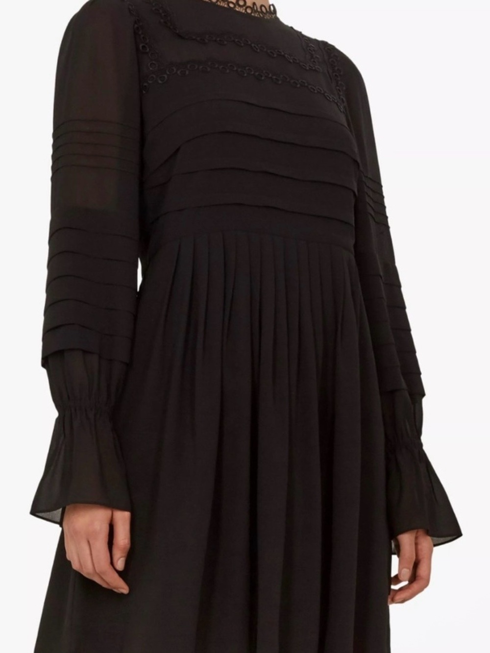 Ted Baker Black Long-Sleeve Pleated Midi Dress